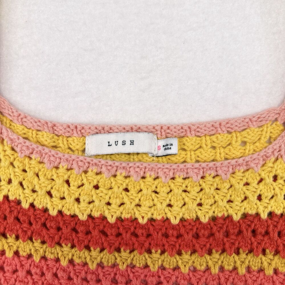 Lush Knit Tank Top Size Small Striped Crochet Indie Boho Y2K Crop‎ Festival - Picture 4 of 8